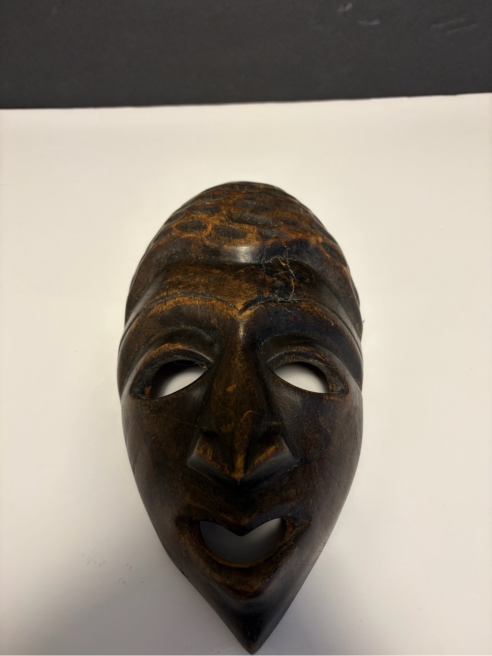 Handcrafted Dark Brown Wood Mask Wall Art